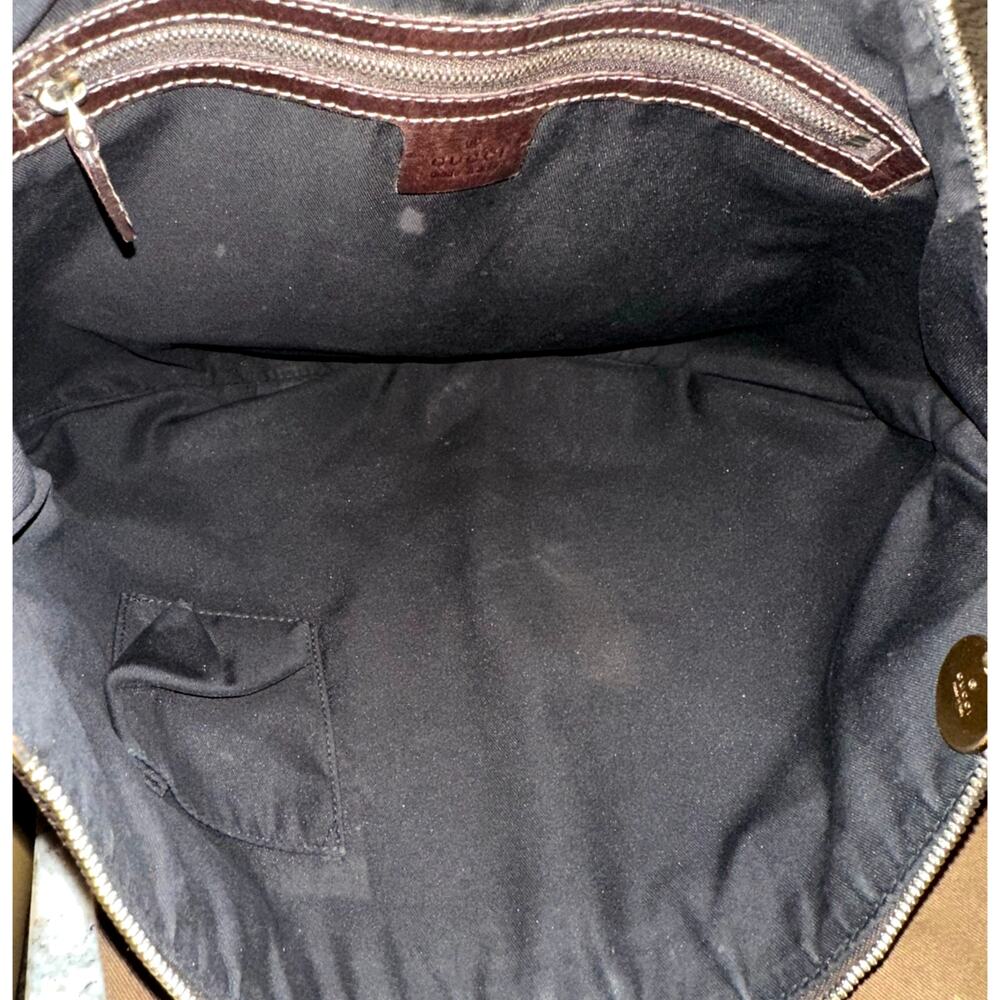 Rare vintage Gucci Half Moon bamboo Horsebit canvas & leather hobo brown black - Picture 11 of 17